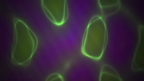 Abstract glowing green cellular structures moving on dark purple background. Stock Footage 346331718