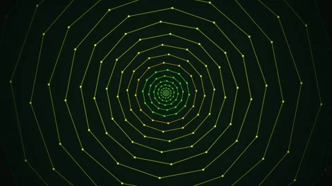 Abstract glowing green concentric wireframe tunnel seamless loop animation Stock Footage 347073882