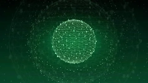 Abstract glowing green digital sphere with rotating plexus network and floating Vidéo 341817682
