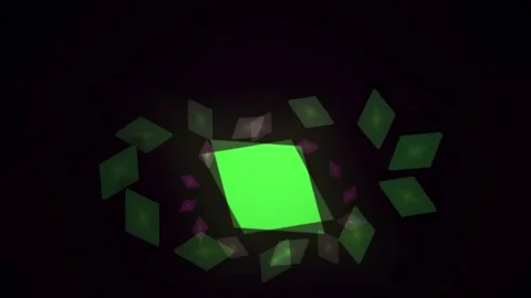 Abstract glowing green geometric diamond shape rotating on dark background. Stock Footage 346331991