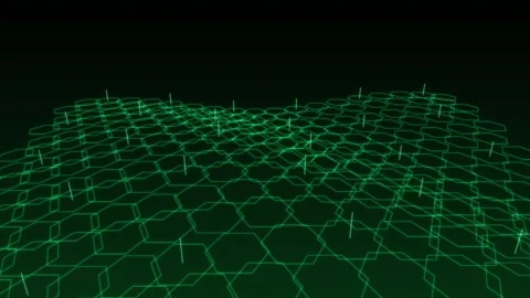 Abstract Glowing Green Hexagonal Grid Surface Representing Digital Networki.. Stock Footage 346068257