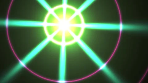 Abstract glowing green laser beams radiating from a bright central light so.. Stock Footage 334468499