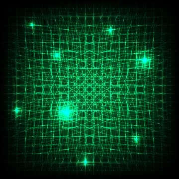 Abstract Glowing Green Laser Grid Pattern on Dark Background Иллюстрация