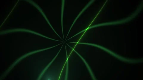 Abstract Glowing Green Light Rays Rotating in Dark Space Background. Stock Footage 340515567