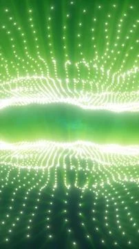 Abstract glowing green light waves with luminous dotted patterns forming a .. 스톡 일러스트