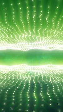 Abstract glowing green light waves with luminous dotted patterns forming a fu Stockillustratie