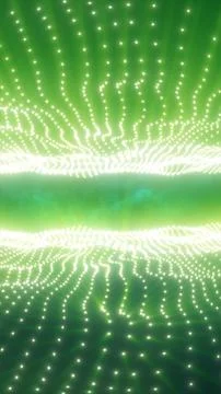 Abstract glowing green light waves with luminous dotted patterns forming a .. Stock Illustration
