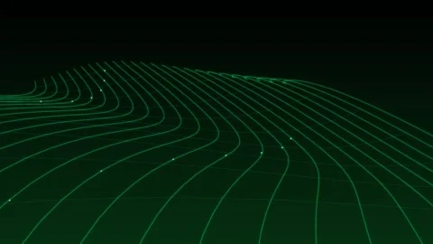 Abstract Glowing Green Neon Wave Lines Over A Dark Futuristic Digital Grid .. Stock Footage 346068255