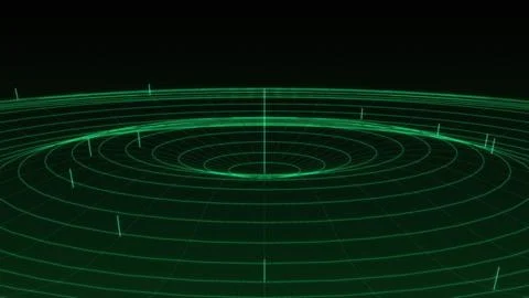 Abstract Glowing Green Radar Grid Displaying Geometric Concentric Circles A.. Illustrazione stock
