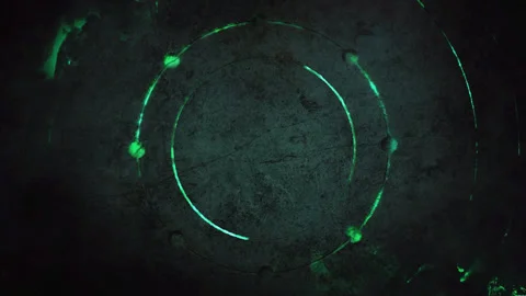 Abstract Glowing Green Sci-Fi HUD Circle on Dark Grunge Stone Background Vidéo 340374817