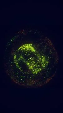Abstract glowing green sphere made of tiny particles and light dots, symboliz 库存插图