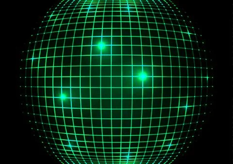 Abstract Glowing Green Wireframe Sphere on Dark Background Stock Illustration
