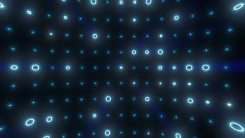Abstract glowing grid of blue neon circles radiating in a symmetrical digit.. Stock Photos