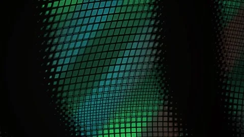 Abstract Glowing Grid Mosaic Waves with Green and Teal Tiles Flowing over B.. Stock Footage 345276330