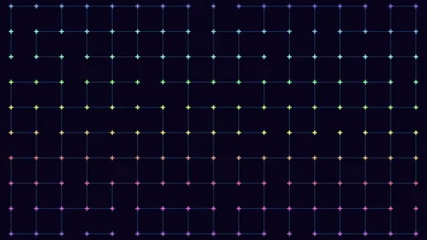 Abstract glowing grid network with colorful nodes on dark tech background Stock Footage 333170956
