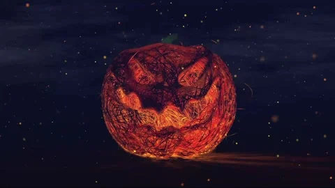 Abstract Glowing Halloween Pumpkin Network with Fiery Energy. Stock Footage 317866992