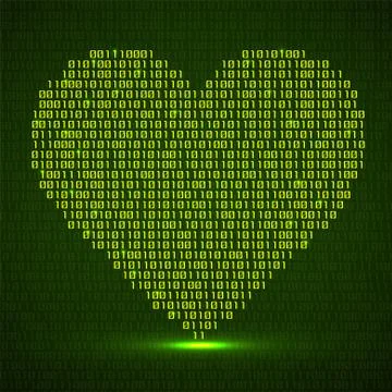 Abstract glowing heart of binary code. Digital love, technology symbol イラスト素材
