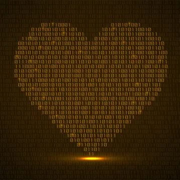 Abstract glowing heart of binary code. Digital love, technology symbol Illustrazione stock