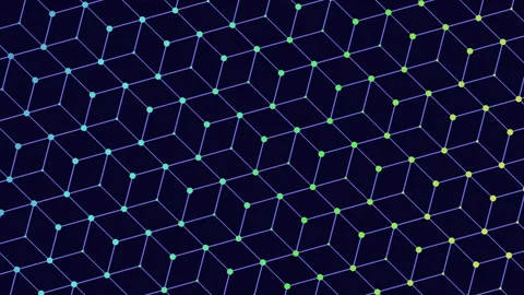 Abstract glowing hexagon network grid background with neon gradient motion Stock Footage 333187891