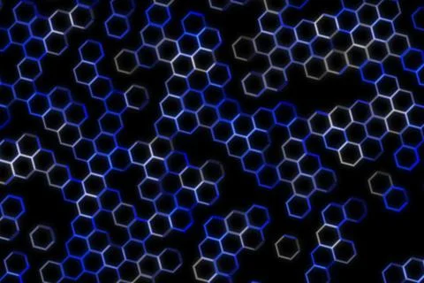 Abstract glowing hexagon pattern with blue and black background イラスト素材