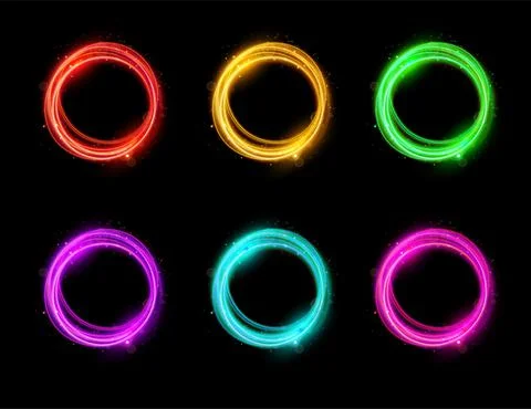 Abstract Glowing Illuminated Circle Light Frame Set Stock Illustration