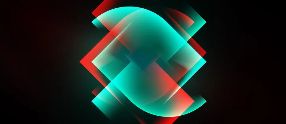 Abstract glowing layers create dynamic shape. Teal, red hues blend, forming Illustrazione stock