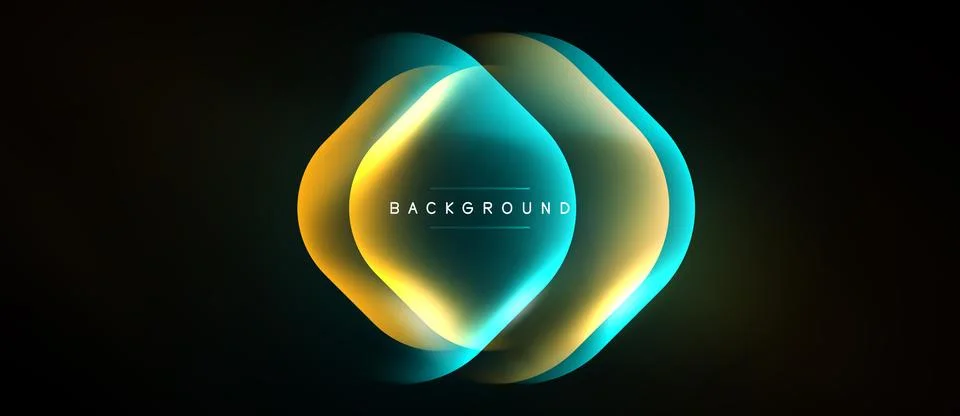 Abstract glowing layers form geometric shape. Bright colors contrast dark 库存插图