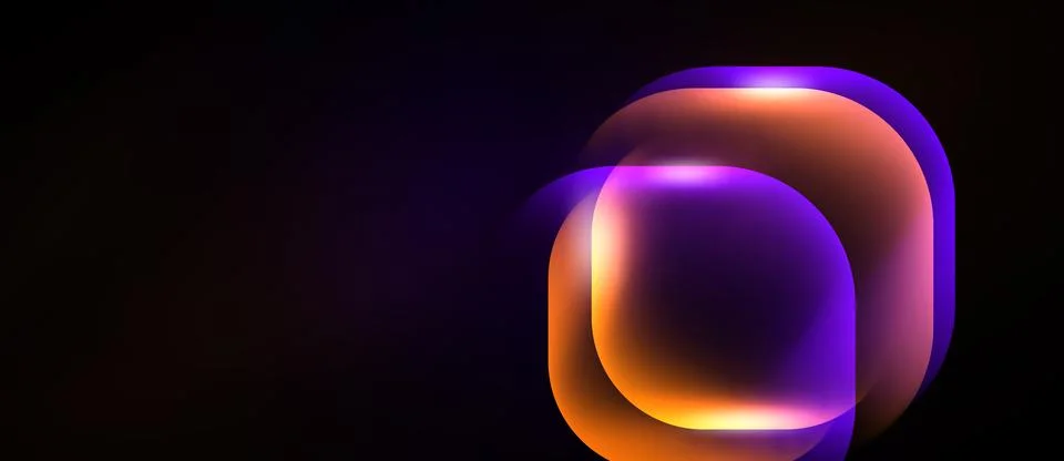 Abstract glowing layers form rounded shapes. Purple, orange hues dominate dar Stock Illustration