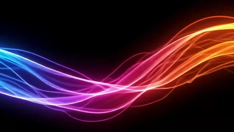 Abstract Glowing Light Beams Flowing Horizontally Across Black Background Stock Footage 314241915