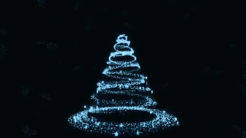 Abstract glowing light drawing shape of tree on dark background Stock Footage 327501886