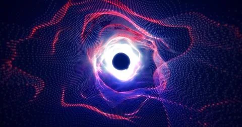 Abstract glowing light hi-tech energy purple blue tunnel frame of lines and p Stock Illustration