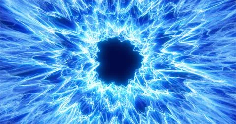 Abstract glowing light hi-tech energy blue electric tunnel frame of lines a.. Illustrazione stock