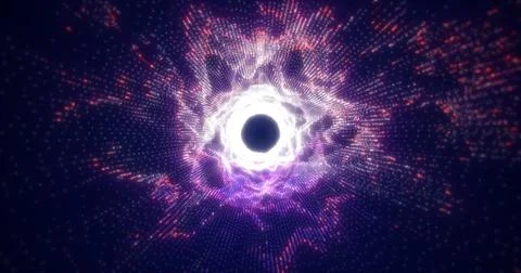 Abstract glowing light hi-tech energy purple blue tunnel frame of lines and p Illustrazione stock