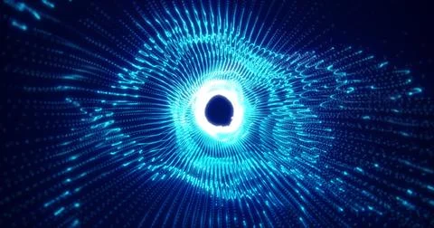 Abstract glowing light hi-tech energy blue tunnel frame of lines and partic.. Foto stock