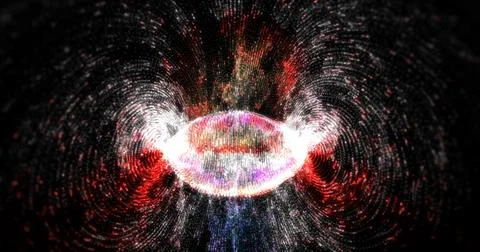 Abstract glowing light hi-tech energy black purple vortex spiral of lines a.. Foto stock