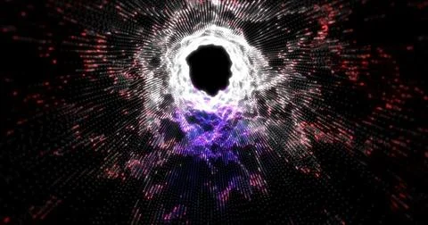Abstract glowing light hi-tech energy purple blue tunnel frame of lines and.. Stock Photos