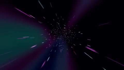 Abstract glowing light particles moving through dark space creating high speed Vidéo 345101816