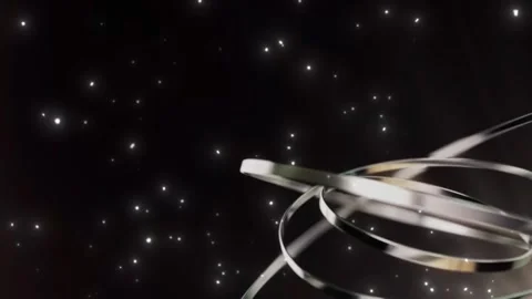 Abstract Glowing Light Rings Rotating in Dark Space with Floating Particles and Video stock 338441570
