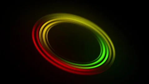 Abstract glowing light rings rotating in circular motion on black background Video stock 343149225