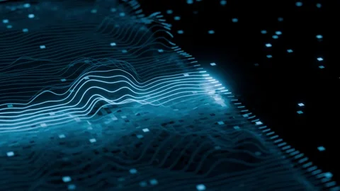 Abstract Glowing Light Trails with Digital Grid Background Seamless Loop. 4K Stock Footage 317499651