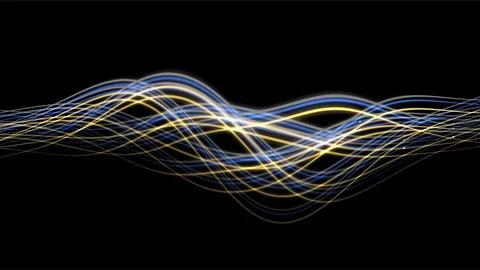 Abstract Glowing Light Waves on Black Background with Dynamic Futuristic En.. Stock Illustration