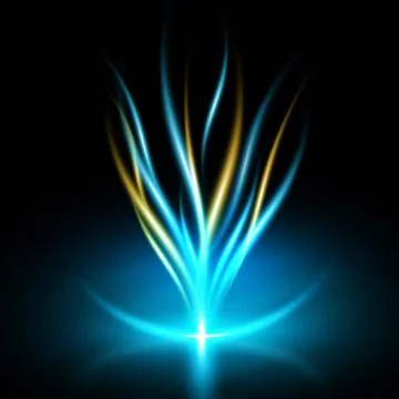 Abstract glowing light waves with blue and yellow streaks emanating from a .. Stock Illustration