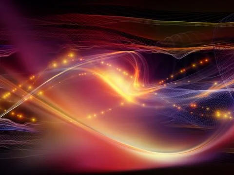 Abstract Glowing Light Waves on Dark Futuristic Background 库存插图