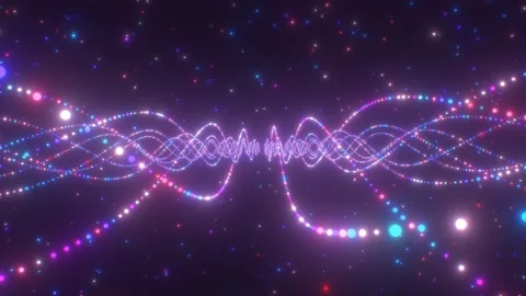 Abstract Glowing Lights Floating In Space Creating Wave Pattern Shape Stock Footage 268799251