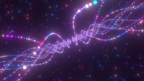 Abstract Glowing Lights Floating In Space Creating Wave Pattern Shape Stock Illustration
