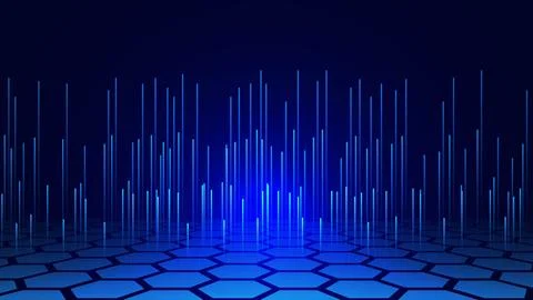 Abstract glowing line with perspective hexagons Stock Illustration