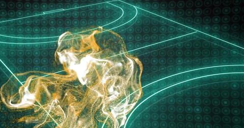 Abstract glowing lines and shapes image over digital grid background Stock Illustration