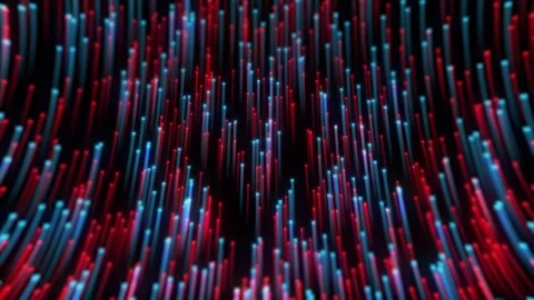 Abstract Glowing Lines Background with Red and Blue Lights, Digital Data Flow Stock Footage 332850219