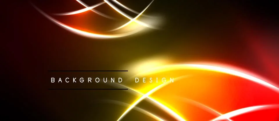 Abstract glowing lines create dynamic background. Warm colors dominate, with Stock Illustration