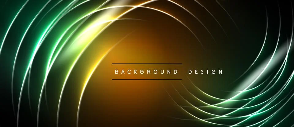 Abstract glowing lines create dynamic swirl pattern. Dark background emphasiz 库存插图